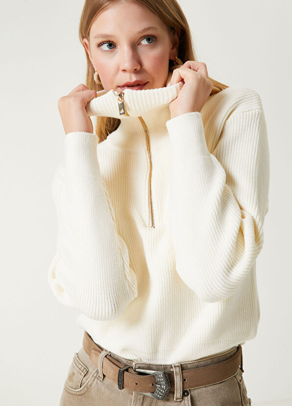 Beymen Club Kırık Beyaz Fermuarlı Kazak - 2