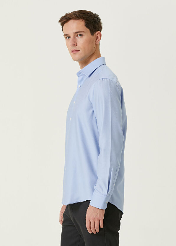 Beymen Club Comfort Fit Mavi Non-iron Armürlü Gömlek - 4