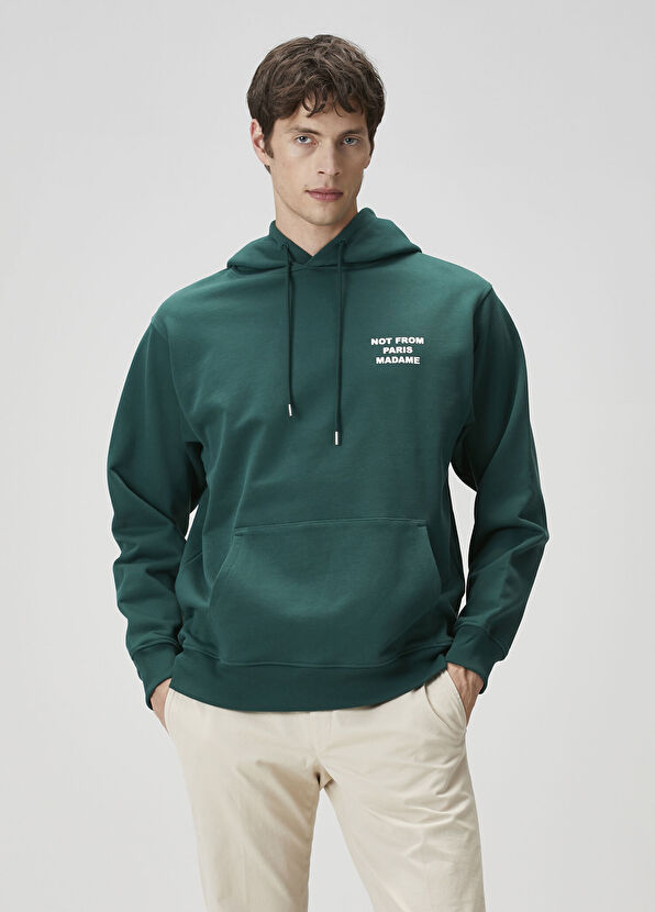 Drôle De Monsieur Koyu Yeşil Kapüşonlu Logolu Sweatshirt - 1