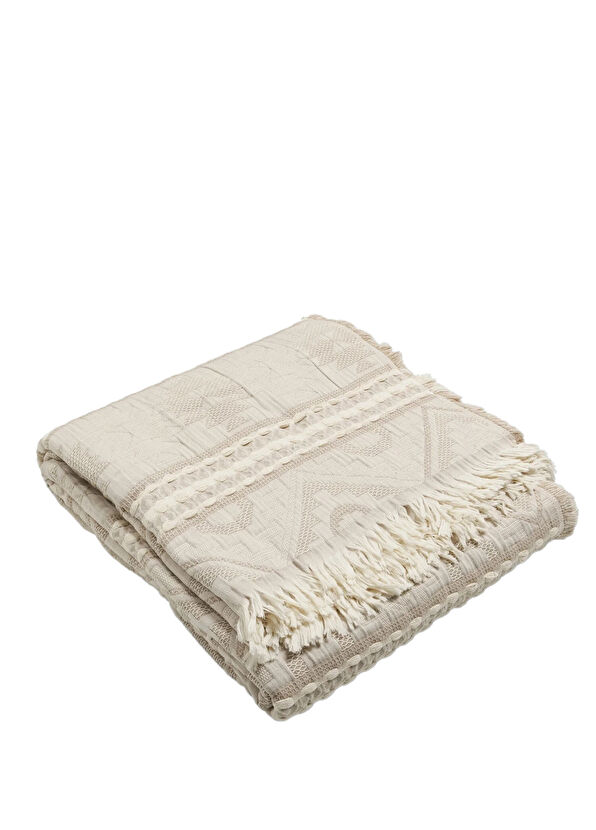 Qua Home Mercy Jacquard Beige Cotton Double Bedspread 230 x 240 cm - 1