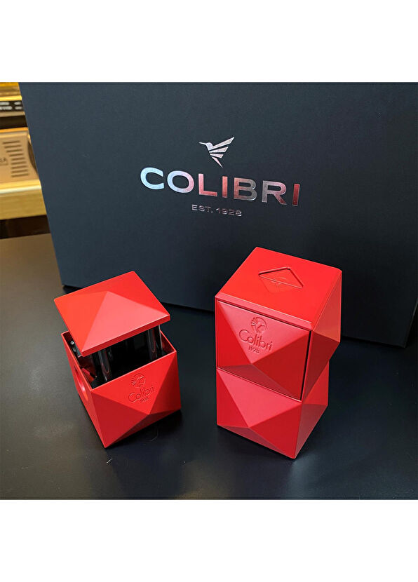 Colibri Quasar Red Desktop Cigar Lighter and Cutter Set - 4