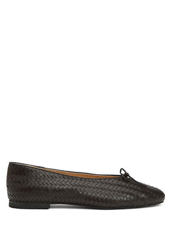 Beymen Club Brown Knit Textured Leather Ballet Flats - 1
