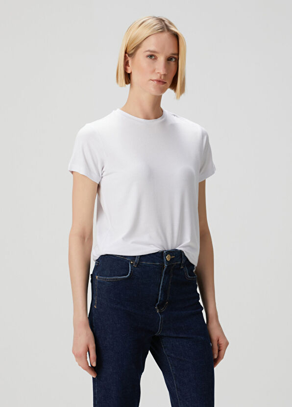 Beyaz Modal T-shirt - Görsel 5