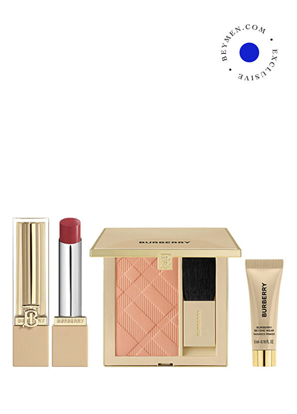 Burberry Brit Shine 626 Dusty Pink Ruj +  Outdoor Blush 40 Peach Tree Allık + Mini Primer Kadın Makyaj Seti - 1