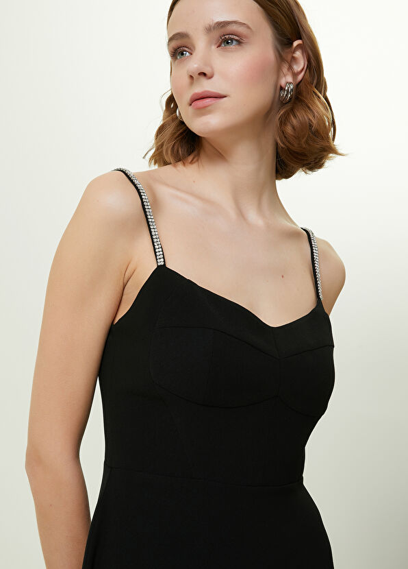 Beymen Club Siyah Taş Askılı Midi Elbise - 2