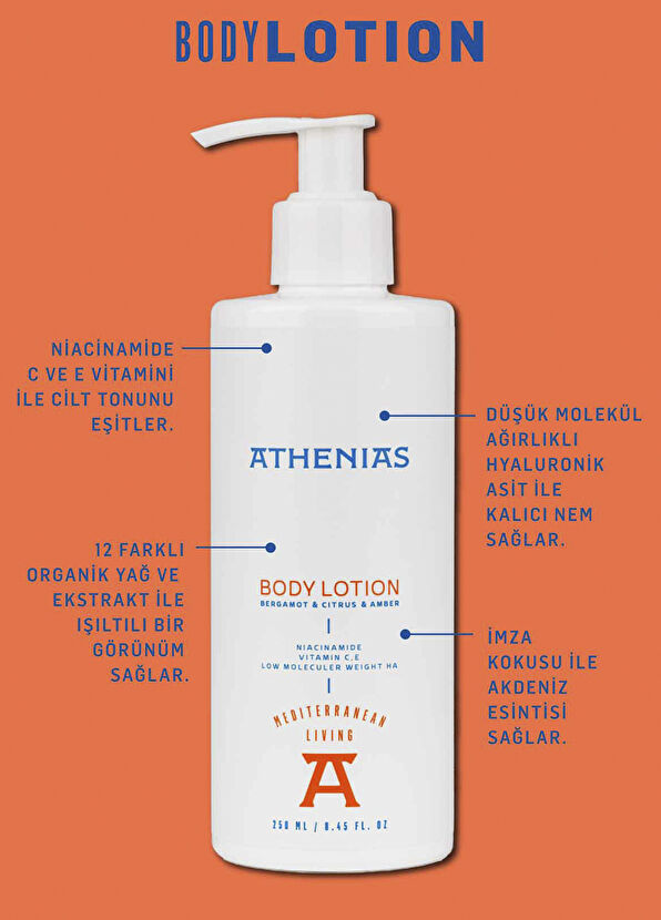 Athenias Niacinamide E ve C Vitamini İçeren Nemlendirici & Cilt Tonu Eşitleyici Vücut Losyonu 250 ml - 4