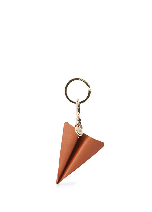 Chivit Origami Uçak Figürlü Konyak Deri Charm Unisex Anahtarlık  - 1