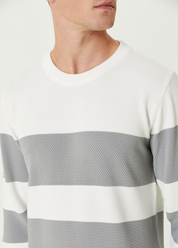 Beymen Club Beyaz Gri Çizgili Kazak - 4