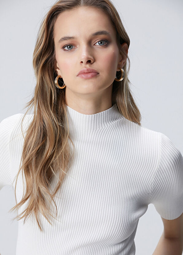 Network Kırık Beyaz Yarım Kol Rayon Basic Kazak - 2