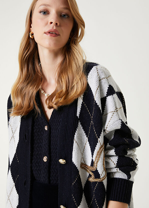 Beymen Club Lacivert Baklava Desenli Yün Hırka - 2