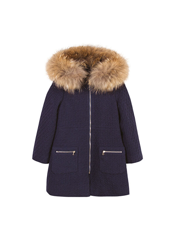 Tartine Et Chocolat Lacivert Yün Kapüşonlu Kız Çocuk Manto - 1