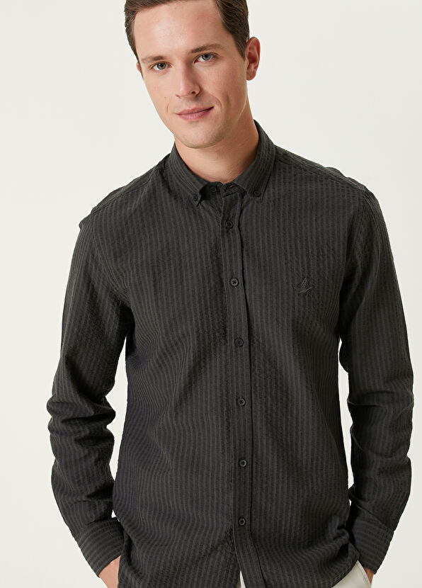 Beymen Club Slim Fit Anthracite Embossed Textured Shirt - 2
