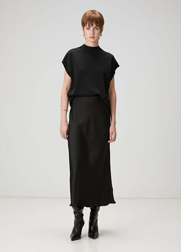 Beymen Club Black Midi Satin Evaze Skirt - 1