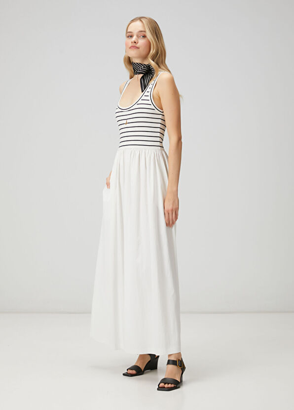 Beymen Club Off-White Striped Maxi Jersey Dress - 4