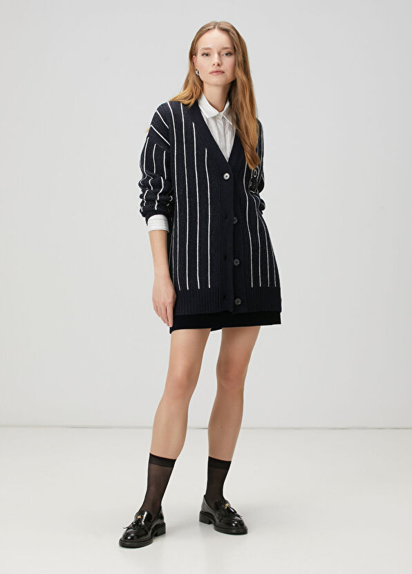 Beymen Club Lacivert Çizgili Yün Hırka - 3