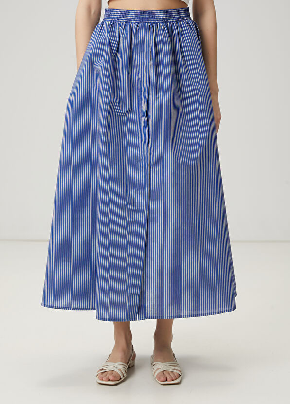Beymen Club Koyu Mavi Çizgili Midi Etek - 2