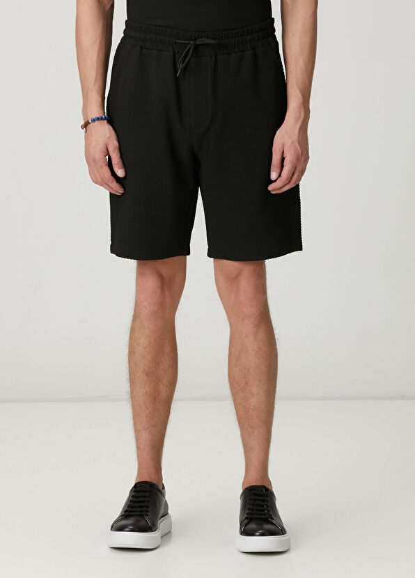 Beymen Club Siyah Beli Kordonlu Diyagonal Dokulu Jersey Şort - 2