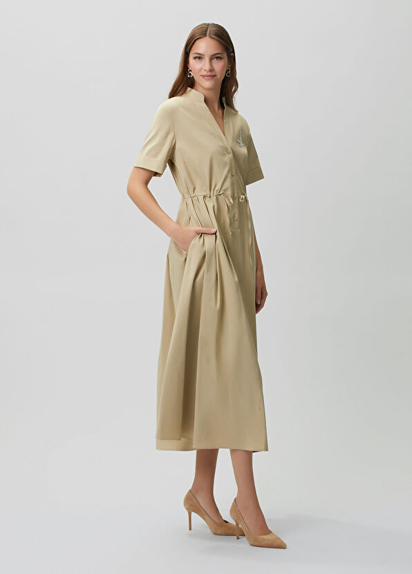 Beymen Club Beige Crystal Logo Long Shirt Dress - 4