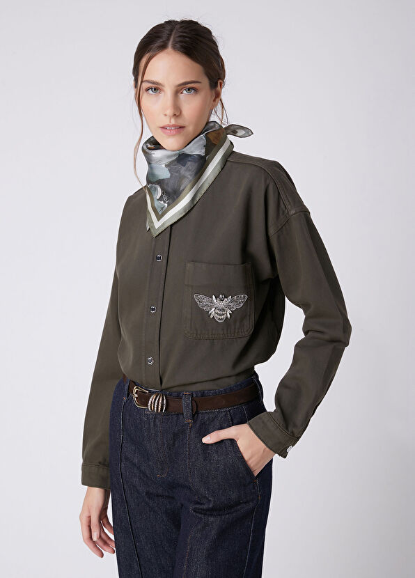 Beymen Club Haki Broş Detaylı Denim Gömlek - 1