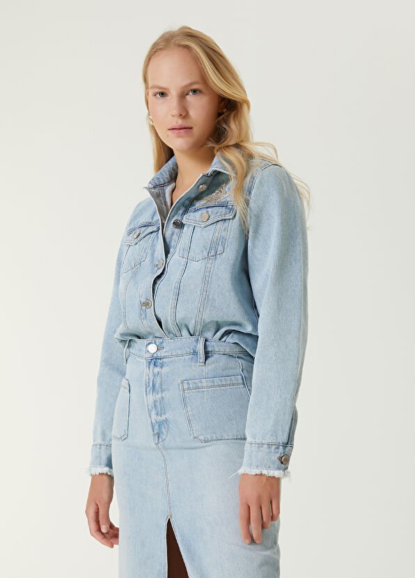Beymen Club Mavi İşlemeli Logolu Denim Ceket - 1