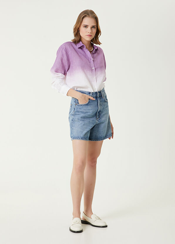 Beymen Club Mor Beyaz Degrade Keten Gömlek - 3