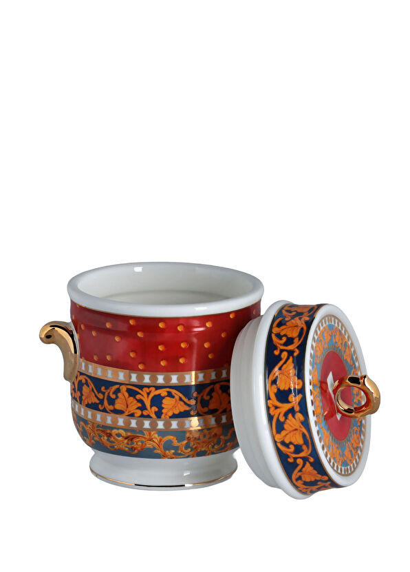 Lucky Art Clarissa Renkli Barok Desenli Bone China Porselen Kulplu Kavanoz - 2