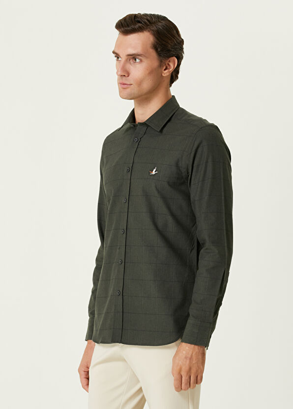 Beymen Club Slim Fit Khaki Pinstripe Flannel Shirt - 2