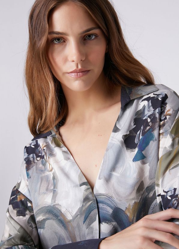 Beymen Club Petrol Smokey Floral Desenli İpek Gömlek - 2