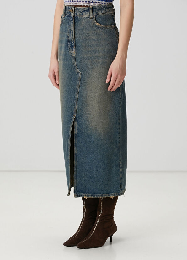 Beymen Club Blue Midi Denim Pencil Skirt - 4