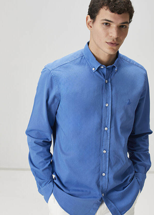 Beymen Club Comfort Fit Mavi Gabardin Doku Gömlek - 1