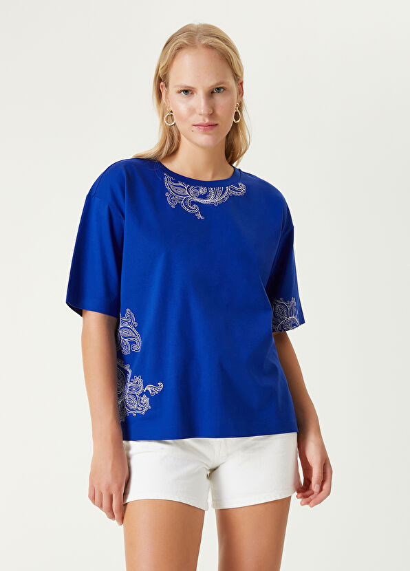 Beymen Club Kobalt Şal Nakış Detaylı Oversize T-shirt - 1