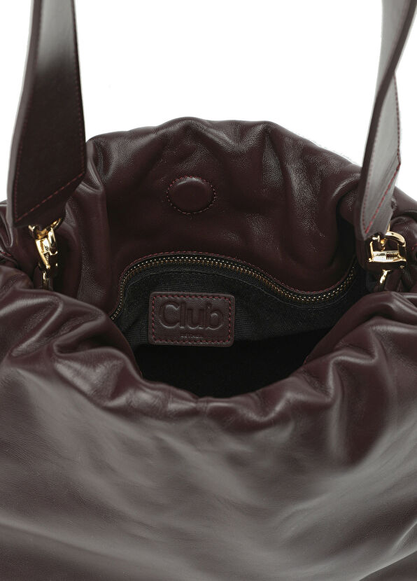 Beymen Club Women's Leather Bag With Burgundy Gathering Detail - 4