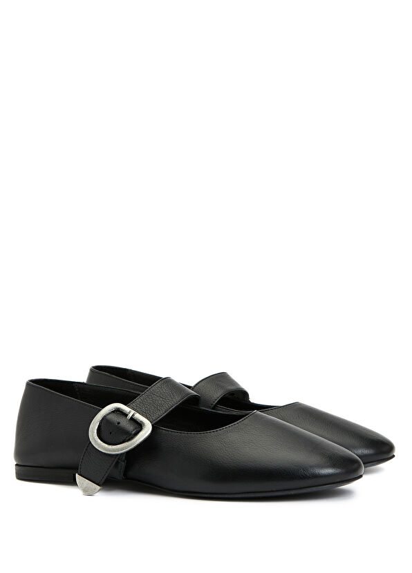Beymen Club Mary Jane Black Women's Leather Ballet Flats - 2