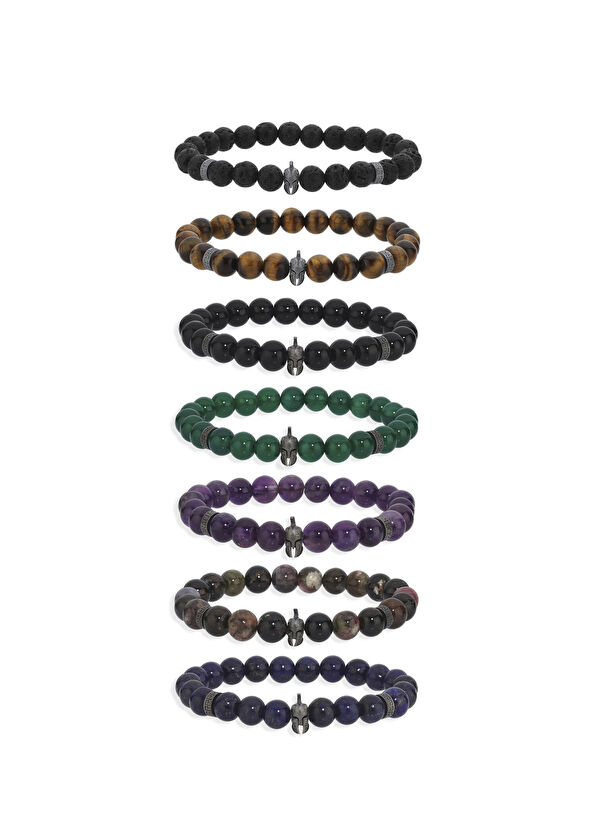 Melie Jewelry Helmet 925 Ayar Gümüş Lav Taşı Bileklik - 2