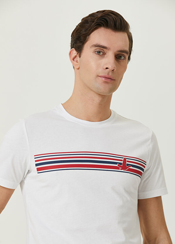 Beymen Club Beyaz Çift Şerit Baskılı T-shirt - 3