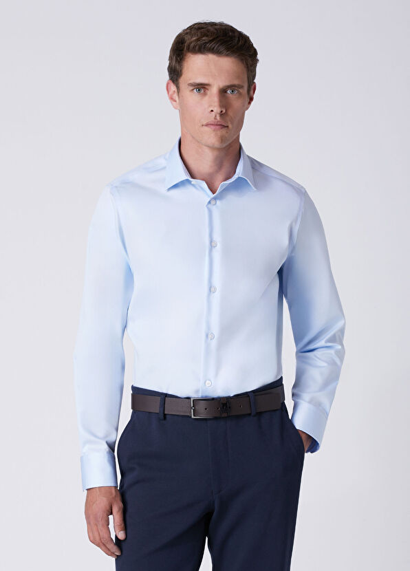 Beymen Club Slim Fit Açık Mavi Pamuk Saten Non-iron Gömlek - 2