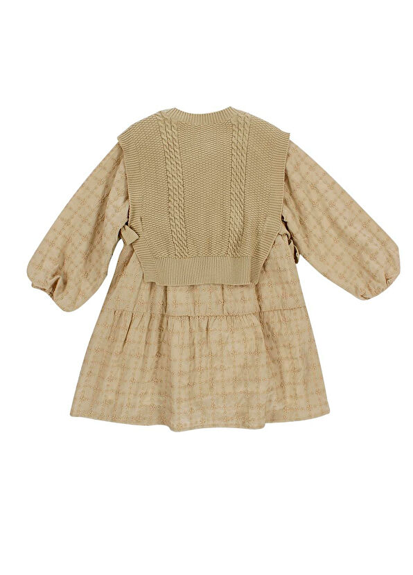 Patique Kids Beige Brode Knitwear Sweater Cotton Girl's Dress - 2