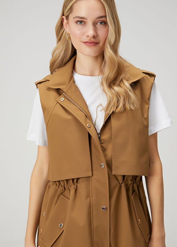 Beymen Club Camel Windbreaker Detail Long Vest - 2