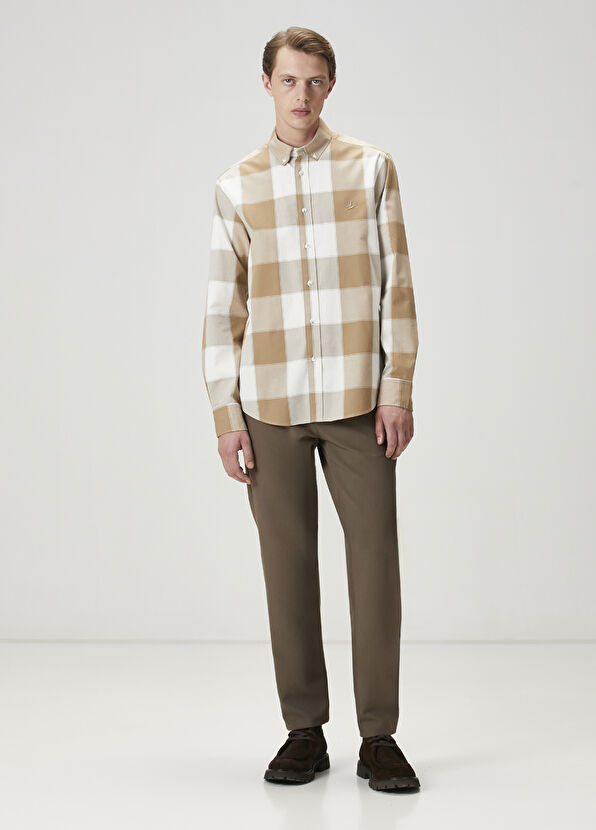 Beymen Club Comfort Fit Camel Plaid Patterned Shirt - 2
