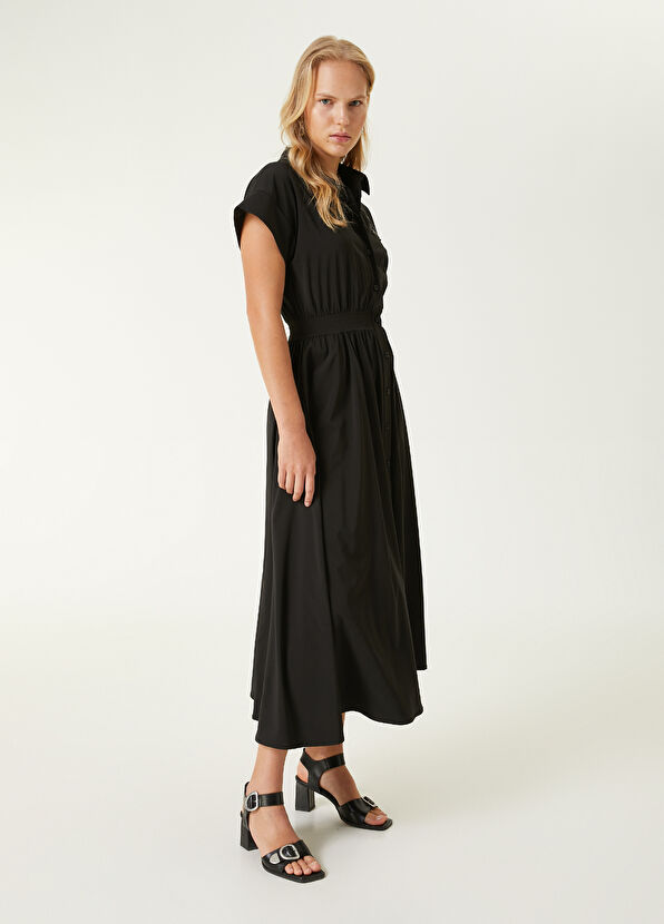 Beymen Club Siyah Taşlı Kaz Logolu Midi Gömlek Elbise - 4