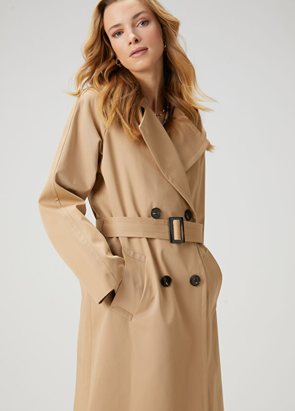 Beymen Club Beige Classic Belted Long Trench Coat - 1