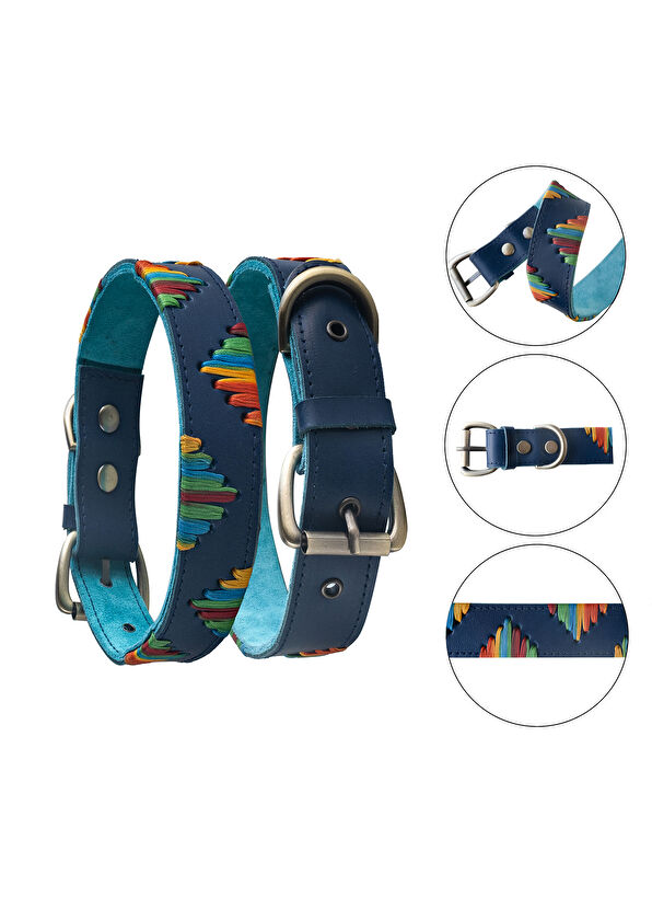 Zeynep Birinci Navy Blue Genuine Suede Leather Dog Neck Collar - 2