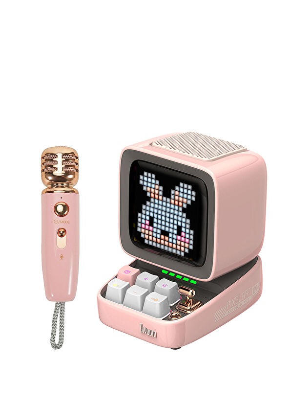 Divoom Ditoo-5M Pembe Kablosuz Uyarlanabilir Piksel Ekranlı Taşınabilir Karaoke Mikrofonlu Bluetooth Hoparlör - 1
