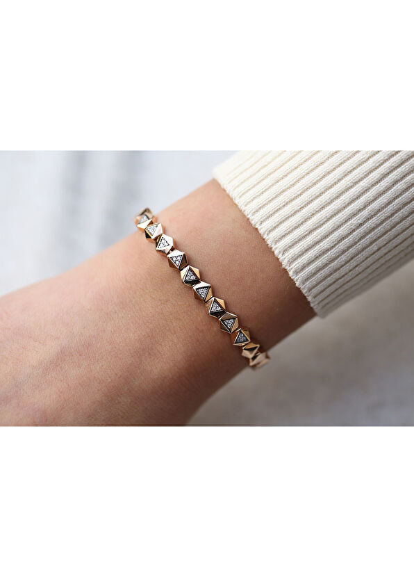 Reis Kuyumculuk Pars Bagel Brown 14 Ayar Kadın Pırlanta Bilezik - 3