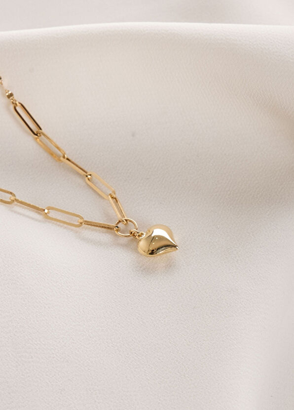 Safir Mücevher Lovely Ataç Çift Zincir Kalp 14 Ayar Altın Kadın Kolye - 2