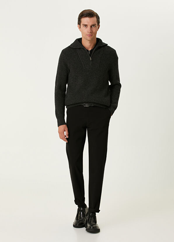 Beymen Club Antrasit Yakası Fermuarlı Kazak - 3