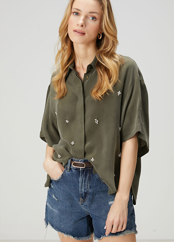 Beymen Club Khaki Stone Embroidered Shirt - 1