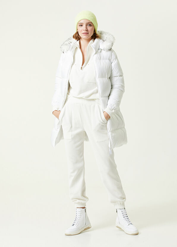 Beymen Club Beyaz Kapüşonlu Uzun Puff Mont - 1