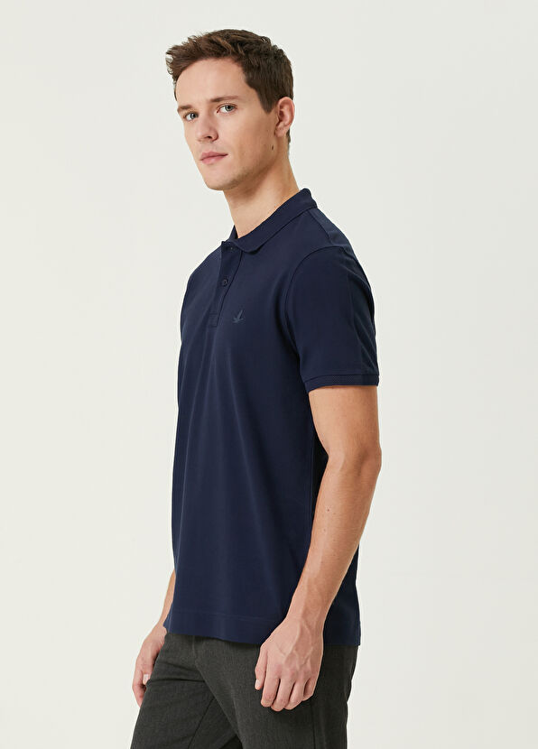 Beymen Club Navy Blue Polo Collar Honeycomb Textured Logo T-shirt - 3