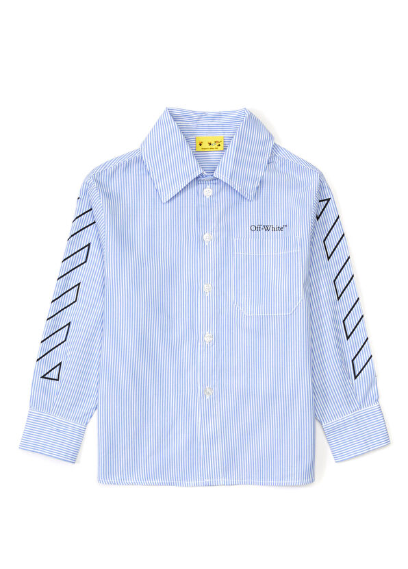 Off-White Mavi Çizgili Erkek Çocuk Gömlek - 1